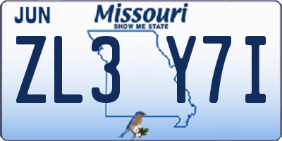 MO license plate ZL3Y7I