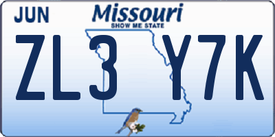 MO license plate ZL3Y7K