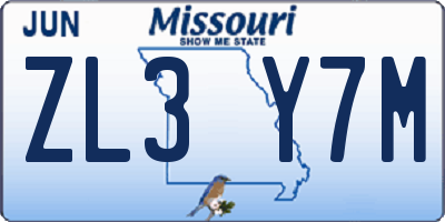 MO license plate ZL3Y7M
