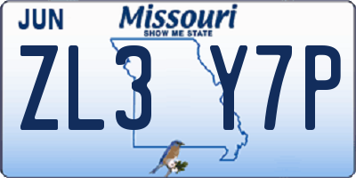 MO license plate ZL3Y7P