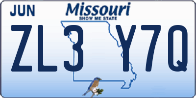 MO license plate ZL3Y7Q