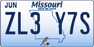 MO license plate ZL3Y7S