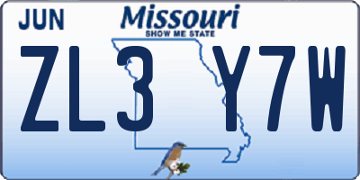 MO license plate ZL3Y7W