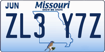 MO license plate ZL3Y7Z