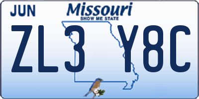 MO license plate ZL3Y8C