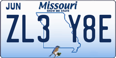 MO license plate ZL3Y8E