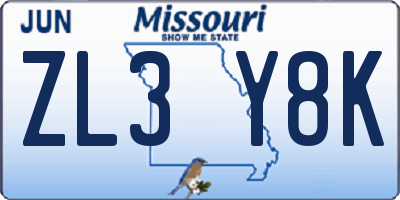 MO license plate ZL3Y8K