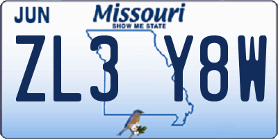 MO license plate ZL3Y8W