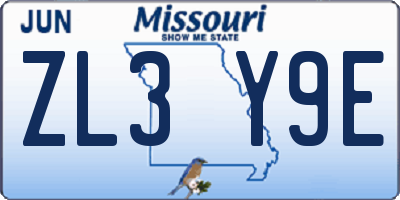 MO license plate ZL3Y9E