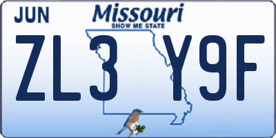 MO license plate ZL3Y9F