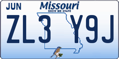 MO license plate ZL3Y9J