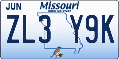 MO license plate ZL3Y9K