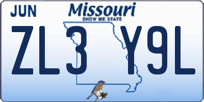MO license plate ZL3Y9L