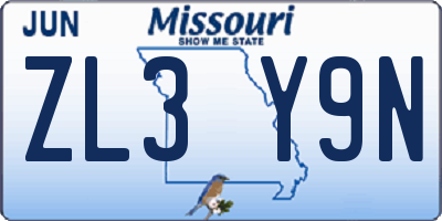 MO license plate ZL3Y9N