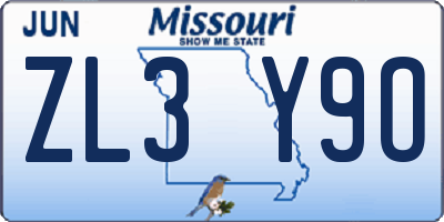 MO license plate ZL3Y9O