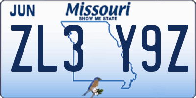 MO license plate ZL3Y9Z