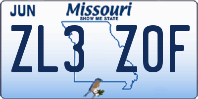 MO license plate ZL3Z0F