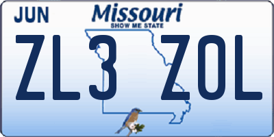 MO license plate ZL3Z0L