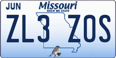 MO license plate ZL3Z0S