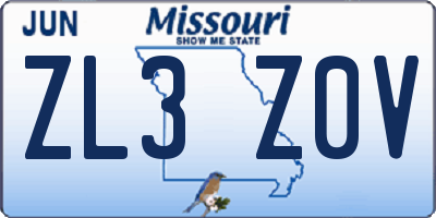 MO license plate ZL3Z0V
