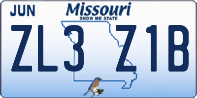 MO license plate ZL3Z1B