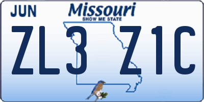 MO license plate ZL3Z1C