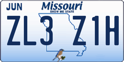 MO license plate ZL3Z1H