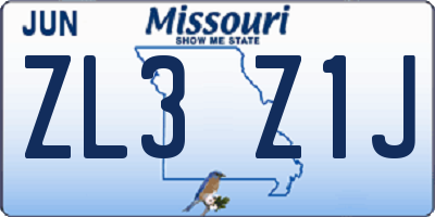 MO license plate ZL3Z1J