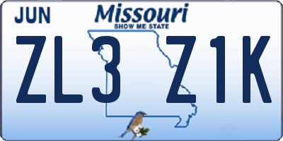 MO license plate ZL3Z1K