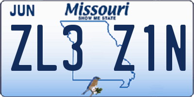 MO license plate ZL3Z1N