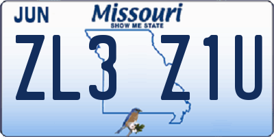 MO license plate ZL3Z1U