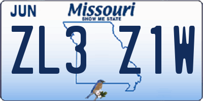 MO license plate ZL3Z1W