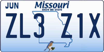 MO license plate ZL3Z1X