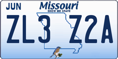 MO license plate ZL3Z2A