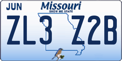 MO license plate ZL3Z2B