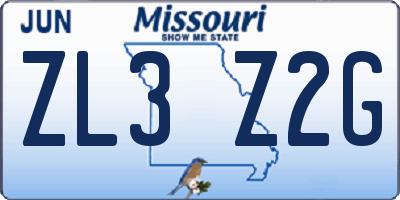 MO license plate ZL3Z2G