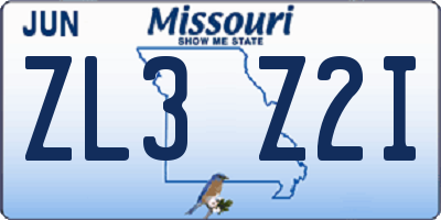 MO license plate ZL3Z2I
