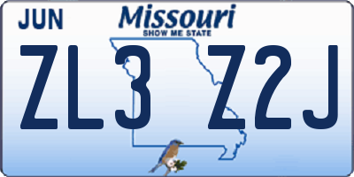 MO license plate ZL3Z2J