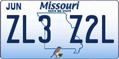 MO license plate ZL3Z2L