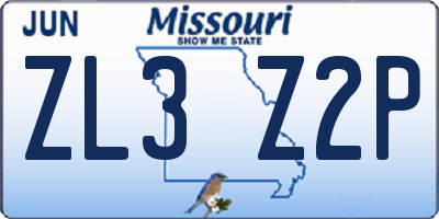 MO license plate ZL3Z2P