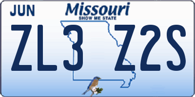 MO license plate ZL3Z2S