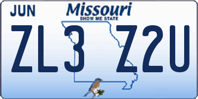 MO license plate ZL3Z2U