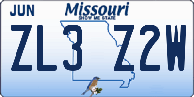 MO license plate ZL3Z2W