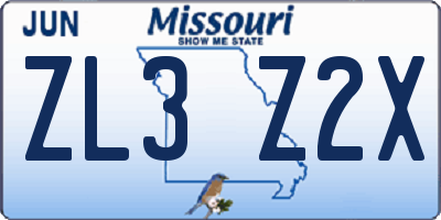 MO license plate ZL3Z2X