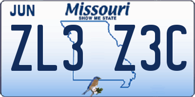 MO license plate ZL3Z3C
