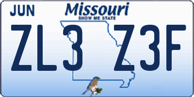 MO license plate ZL3Z3F