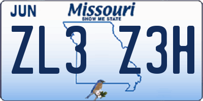 MO license plate ZL3Z3H