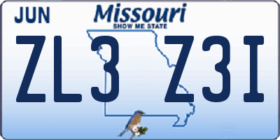 MO license plate ZL3Z3I