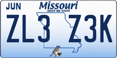 MO license plate ZL3Z3K