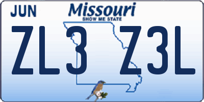 MO license plate ZL3Z3L